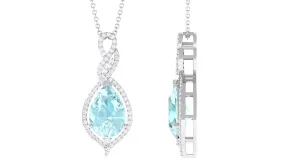Sky Blue Topaz and Moissanite Teardrop Dangle Pendant