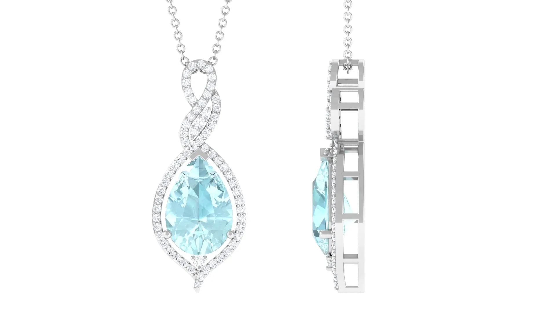 Sky Blue Topaz and Moissanite Teardrop Dangle Pendant