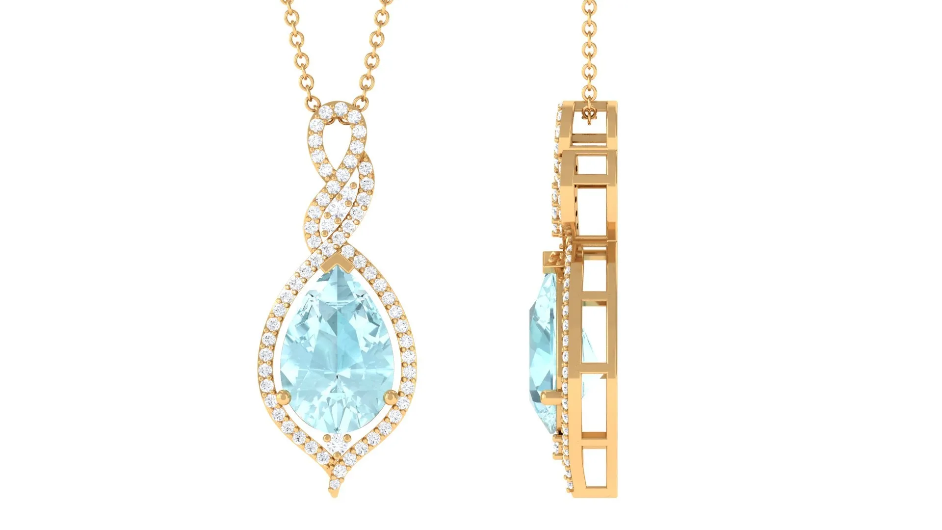 Sky Blue Topaz and Moissanite Teardrop Dangle Pendant
