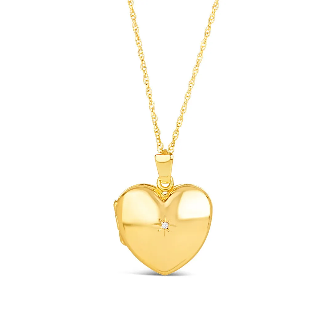Solid Gold Heart Diamond Locket