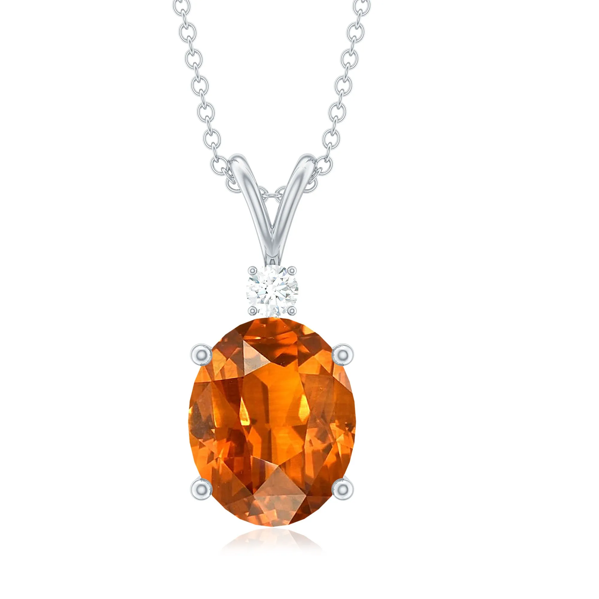 Solitaire Created Orange Sapphire Oval Pendant with Moissanite