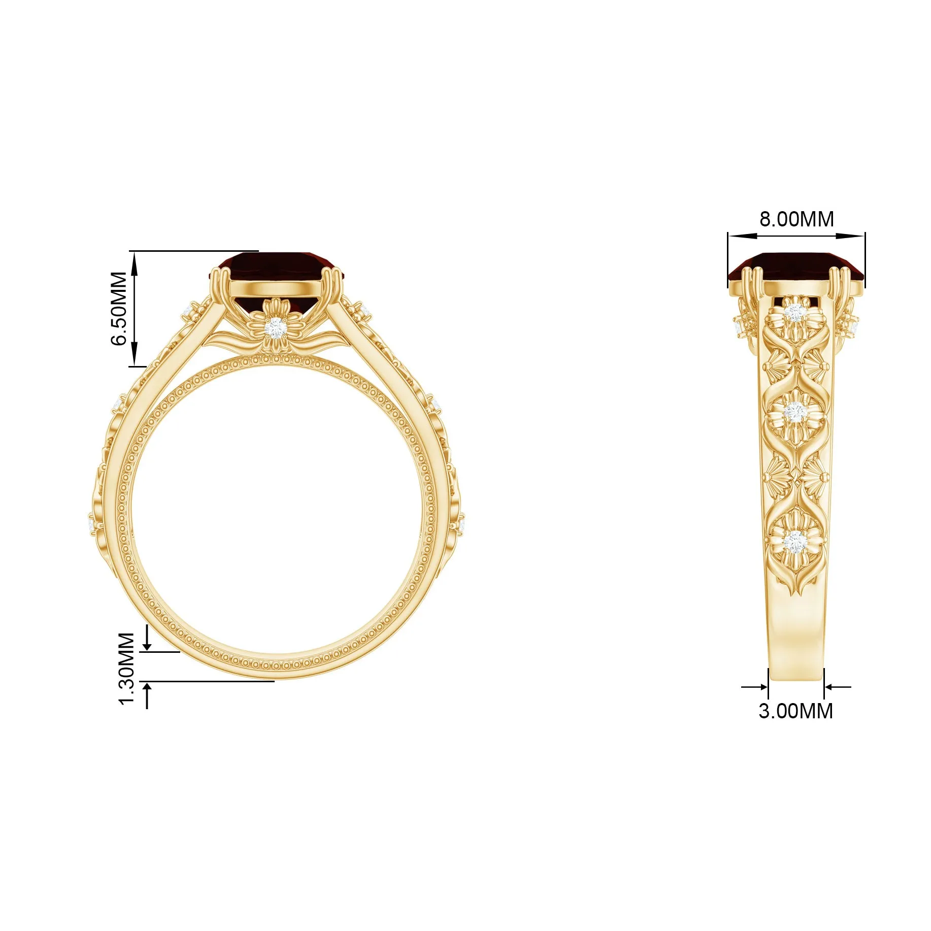 Solitaire Garnet Flower Engagement Ring with Diamond