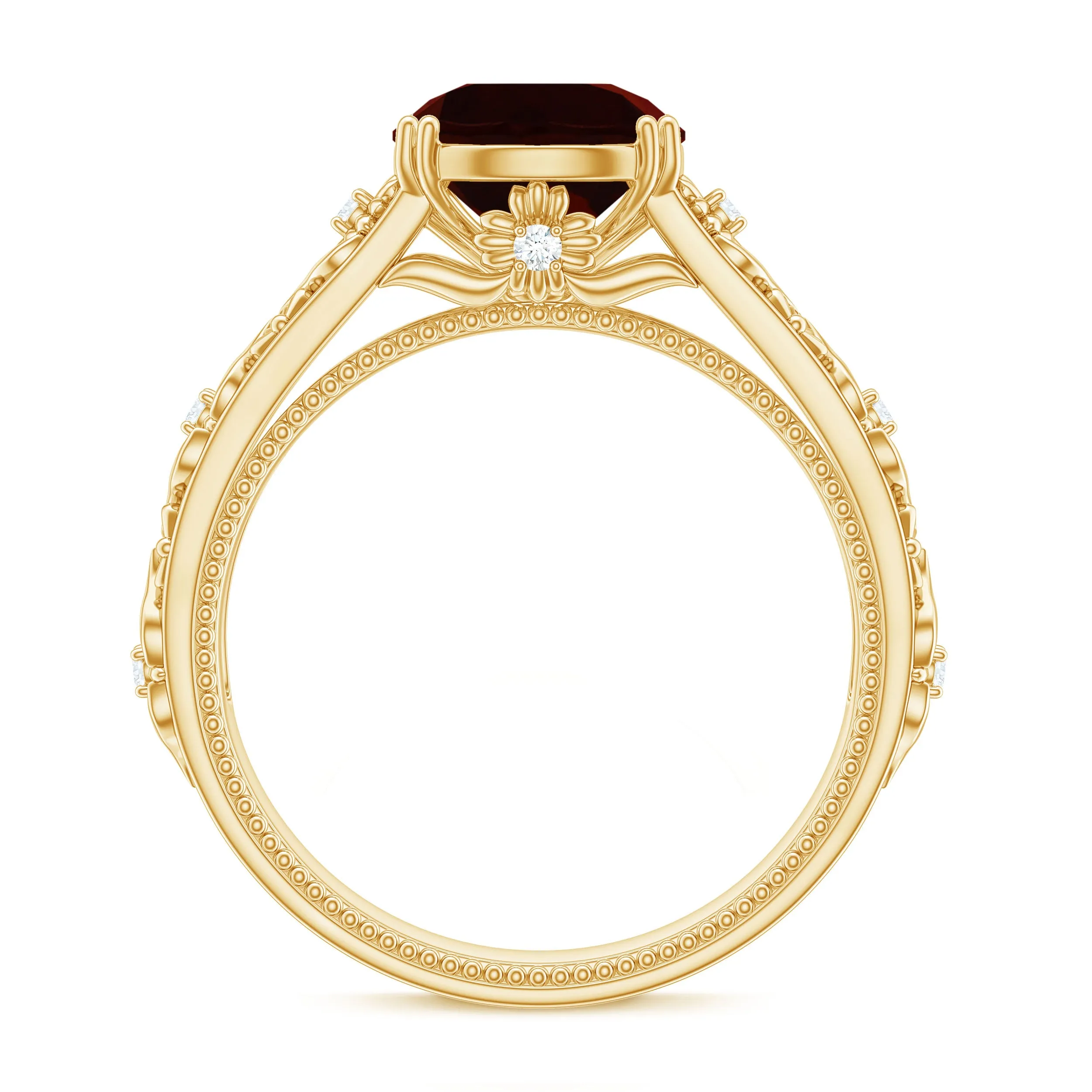 Solitaire Garnet Flower Engagement Ring with Diamond