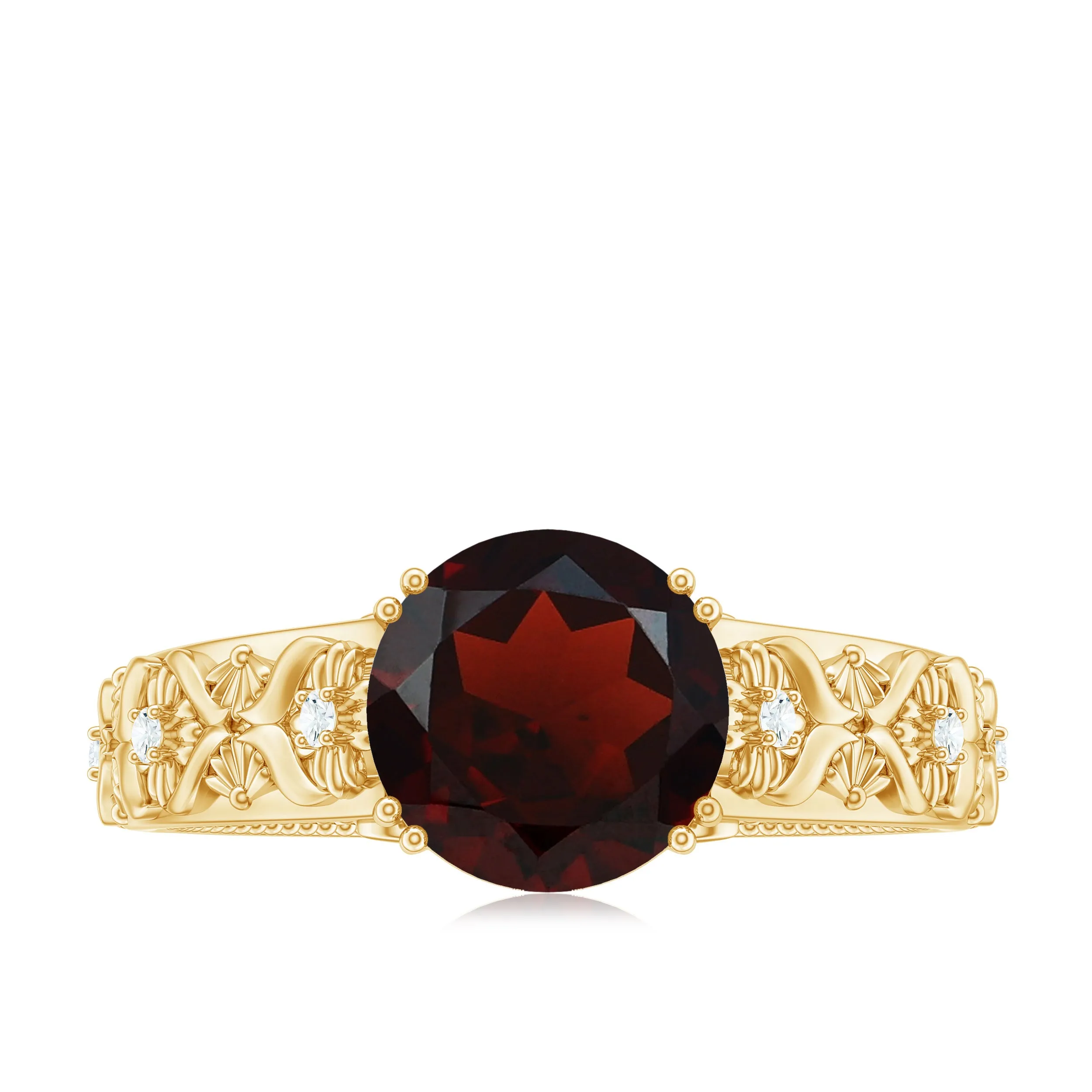 Solitaire Garnet Flower Engagement Ring with Diamond