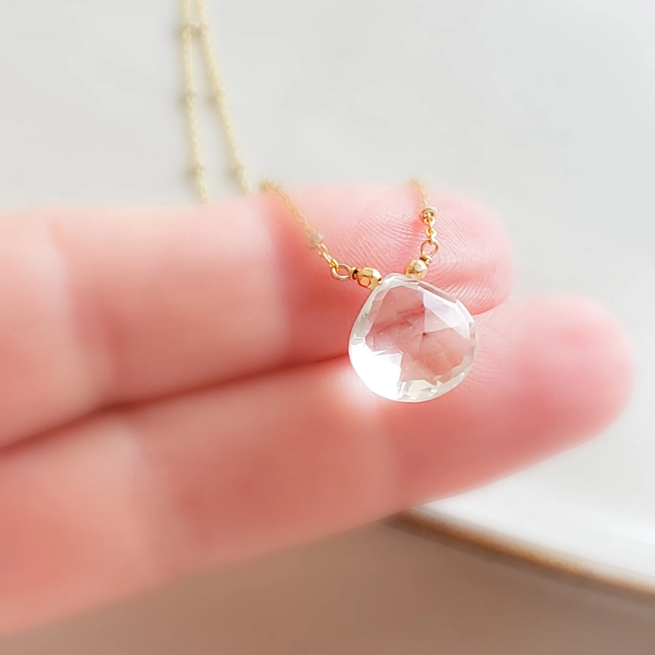 Solitaire Quartz Drop Necklace