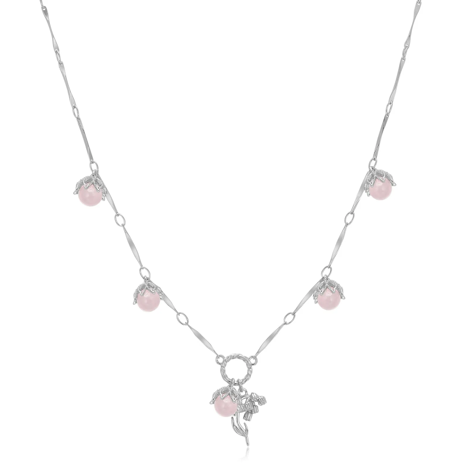 (Special Edition) Moonstone, Sunstone, Amethyst, Blue Topaz, Rose Quartz Silver Dangle Choker - Lily of the Valley