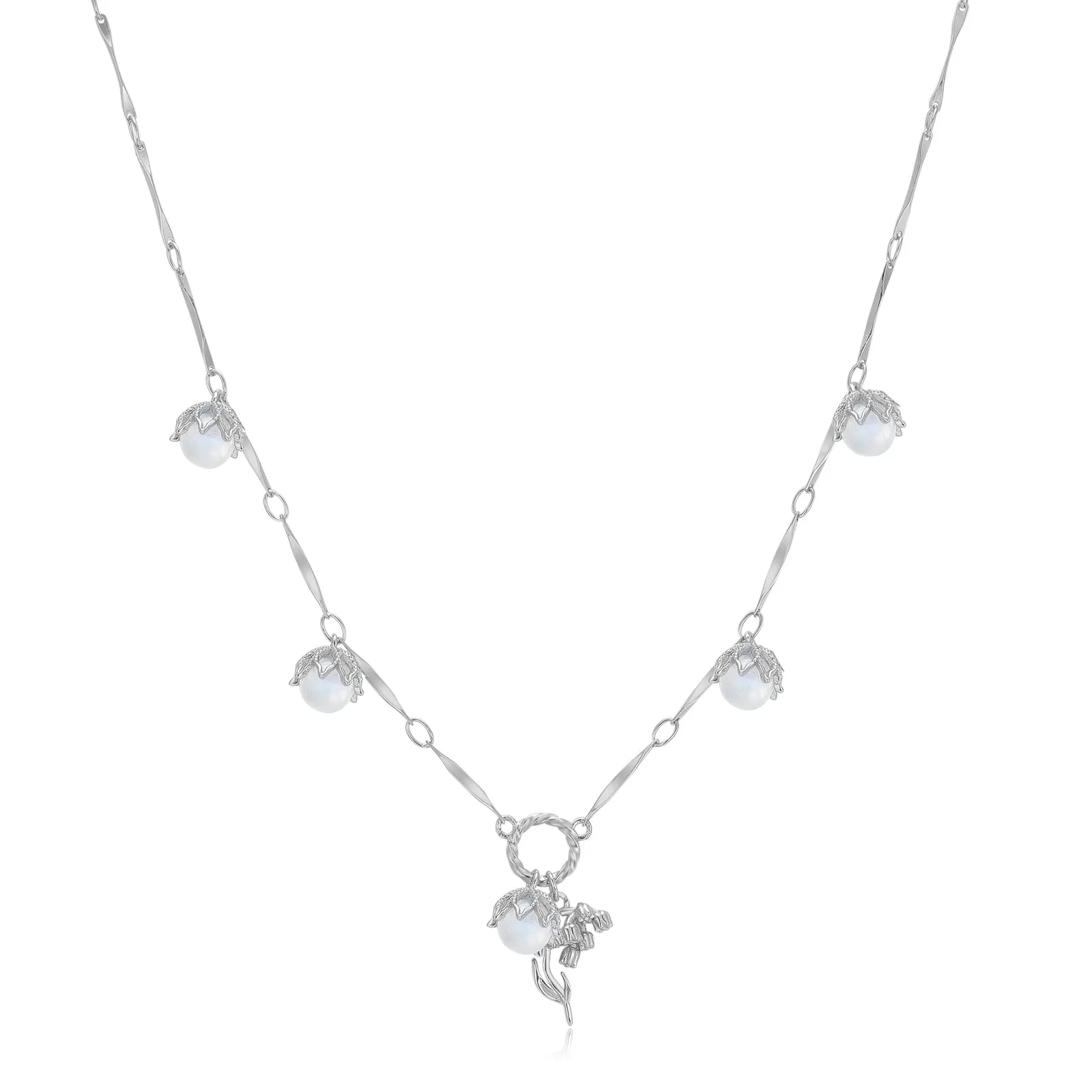 (Special Edition) Moonstone, Sunstone, Amethyst, Blue Topaz, Rose Quartz Silver Dangle Choker - Lily of the Valley