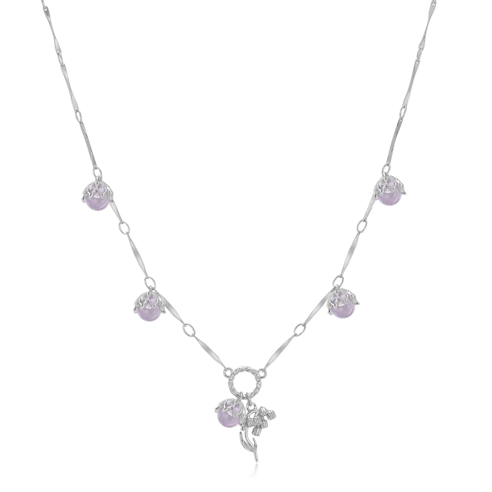 (Special Edition) Moonstone, Sunstone, Amethyst, Blue Topaz, Rose Quartz Silver Dangle Choker - Lily of the Valley