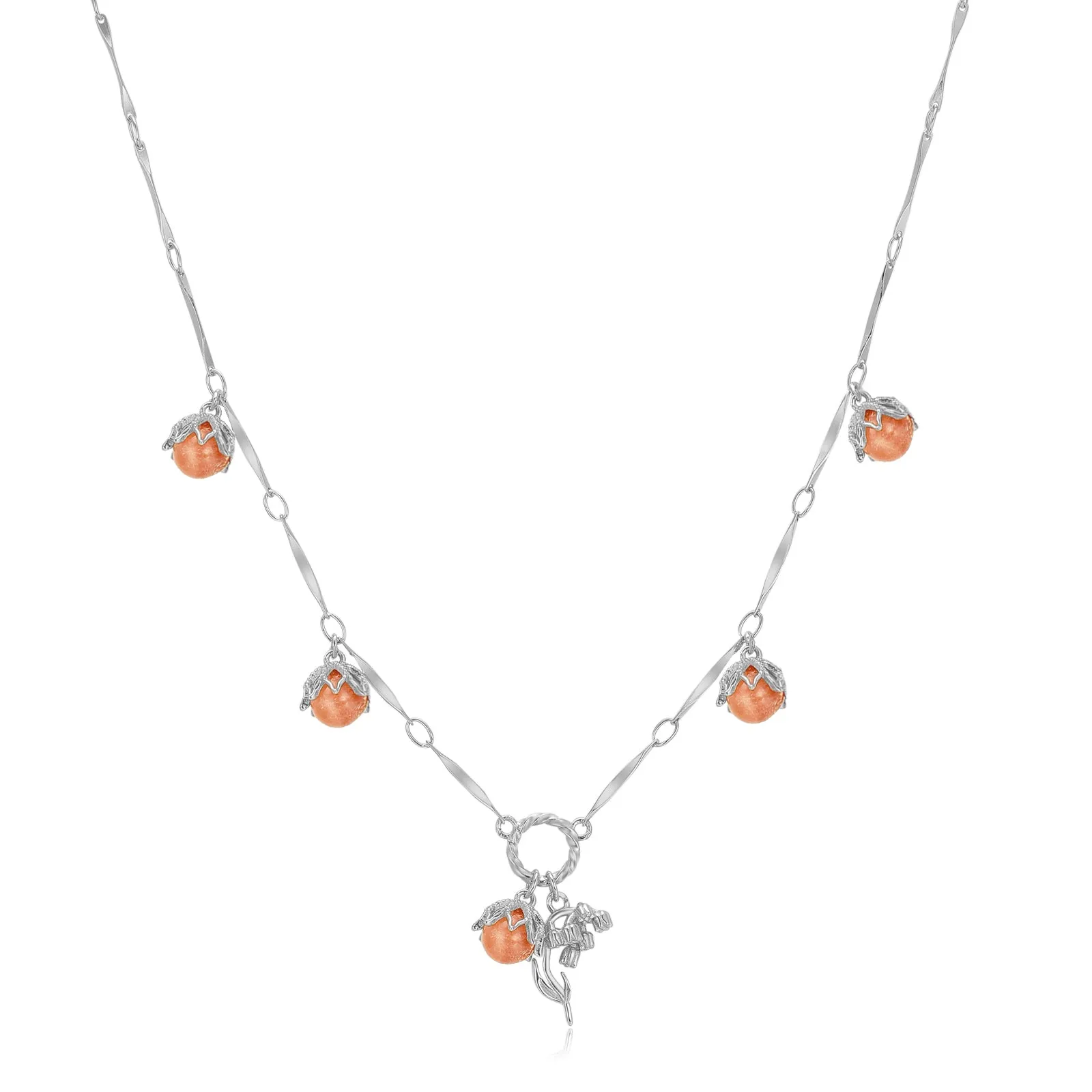 (Special Edition) Moonstone, Sunstone, Amethyst, Blue Topaz, Rose Quartz Silver Dangle Choker - Lily of the Valley