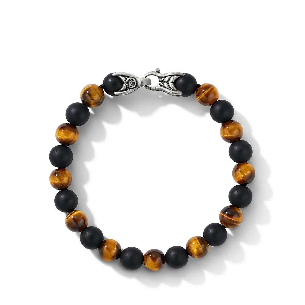Spiritual Beads Alternating Bracelet in Sterling Silver with Tiger's Eye and Black Onyx