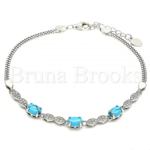 Sterling Silver 03.286.0025.07 Fancy Bracelet, with Turquoise Cubic Zirconia and White Micro Pave, Polished Finish, Rhodium Tone