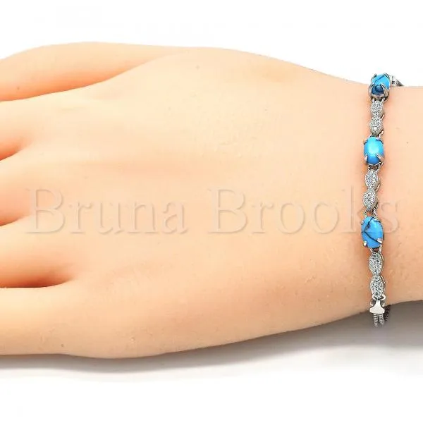 Sterling Silver 03.286.0025.07 Fancy Bracelet, with Turquoise Cubic Zirconia and White Micro Pave, Polished Finish, Rhodium Tone