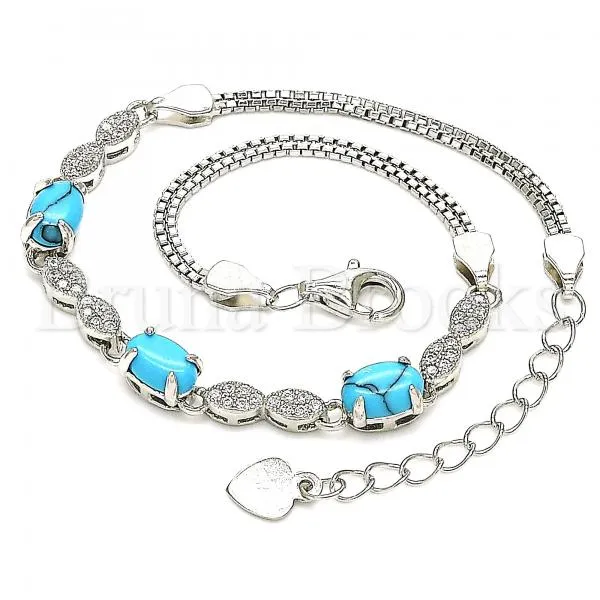 Sterling Silver 03.286.0025.07 Fancy Bracelet, with Turquoise Cubic Zirconia and White Micro Pave, Polished Finish, Rhodium Tone