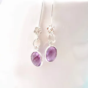 Sterling Silver Amethyst Gemstone Flower Dangle Earrings