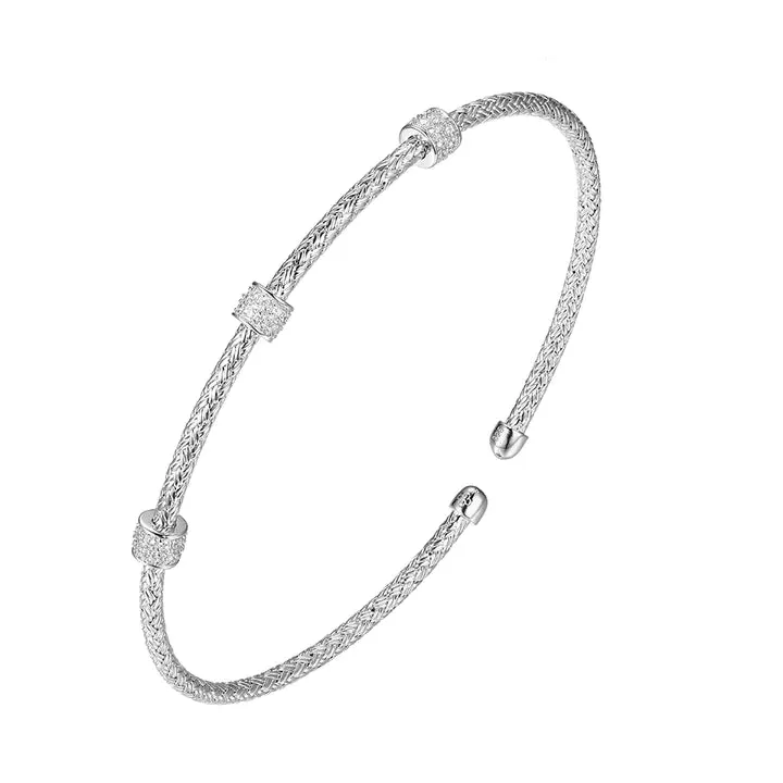 Sterling Silver CZ Barrel Flex Cuff (SI3291)