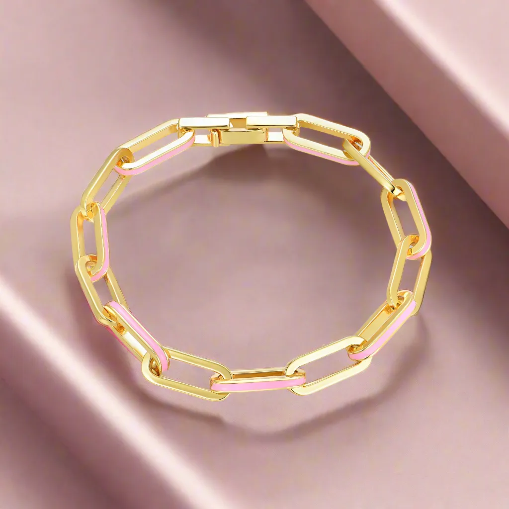 Sterling Silver Enamel Paperclip Link Bracelet