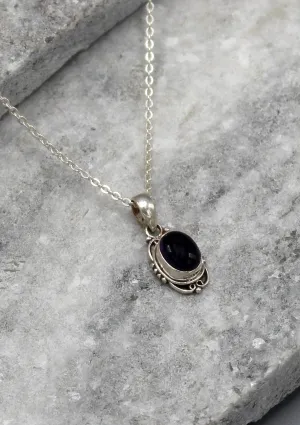 Sterling Silver Inlaid Amethyst Pendant Necklace