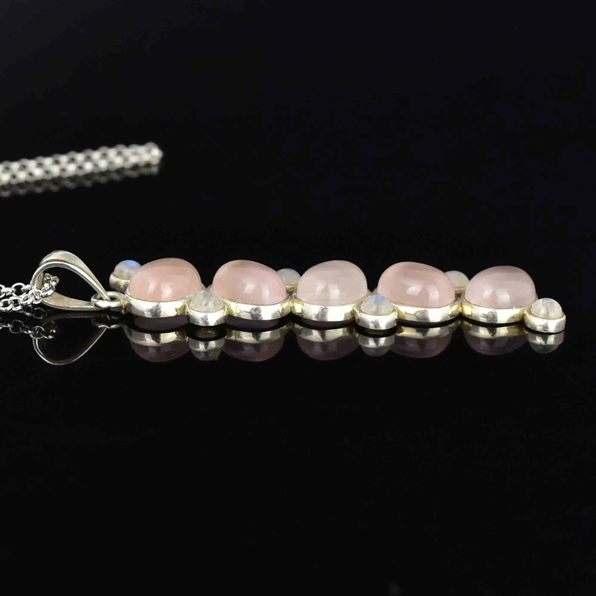 Sterling Silver Rose Quartz Moonstone Drop Pendant Necklace