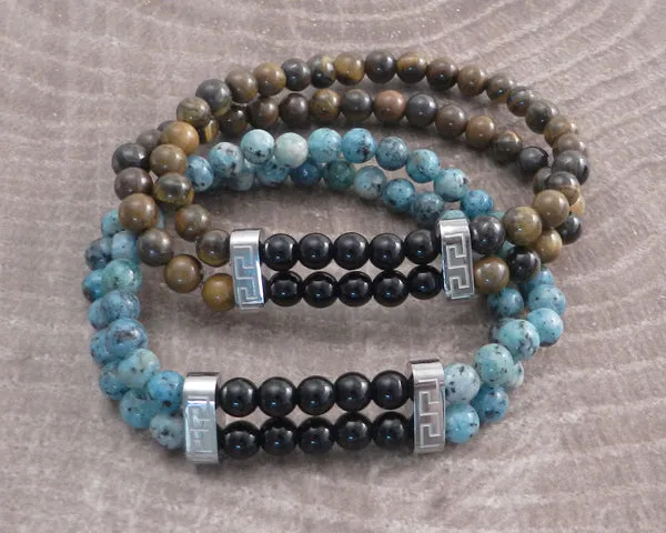 Stone Steel and Black Bead 2row Turquois Bracelet