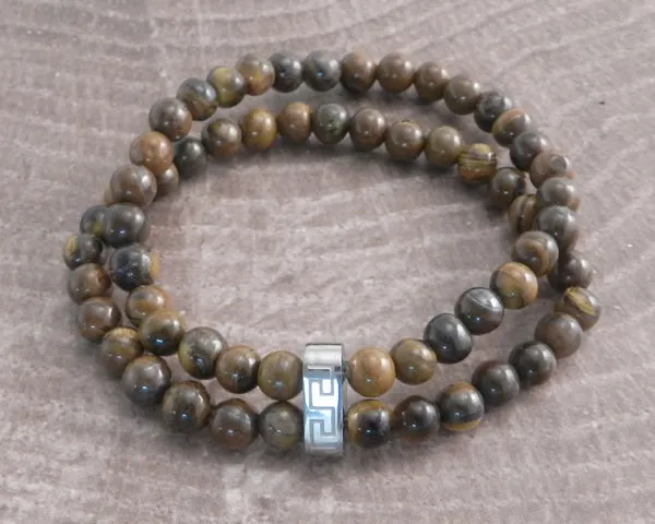 Stone Steel and Black Bead 2row Turquois Bracelet