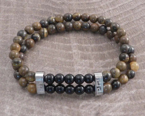Stone Steel and Black Bead 2row Turquois Bracelet