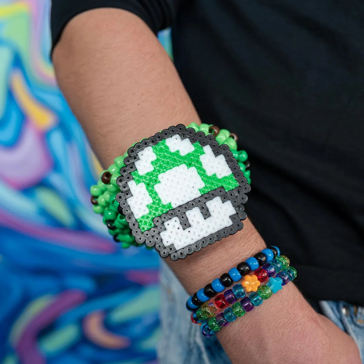 Super Mario 1Up Green Rave Kandi Cuff Bracelet