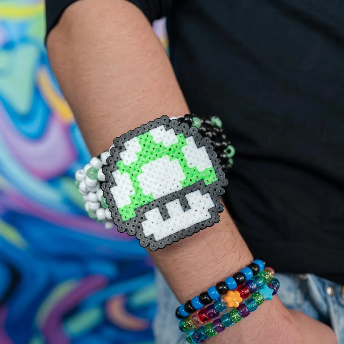Super Mario 1Up Green Rave Kandi Cuff Bracelet