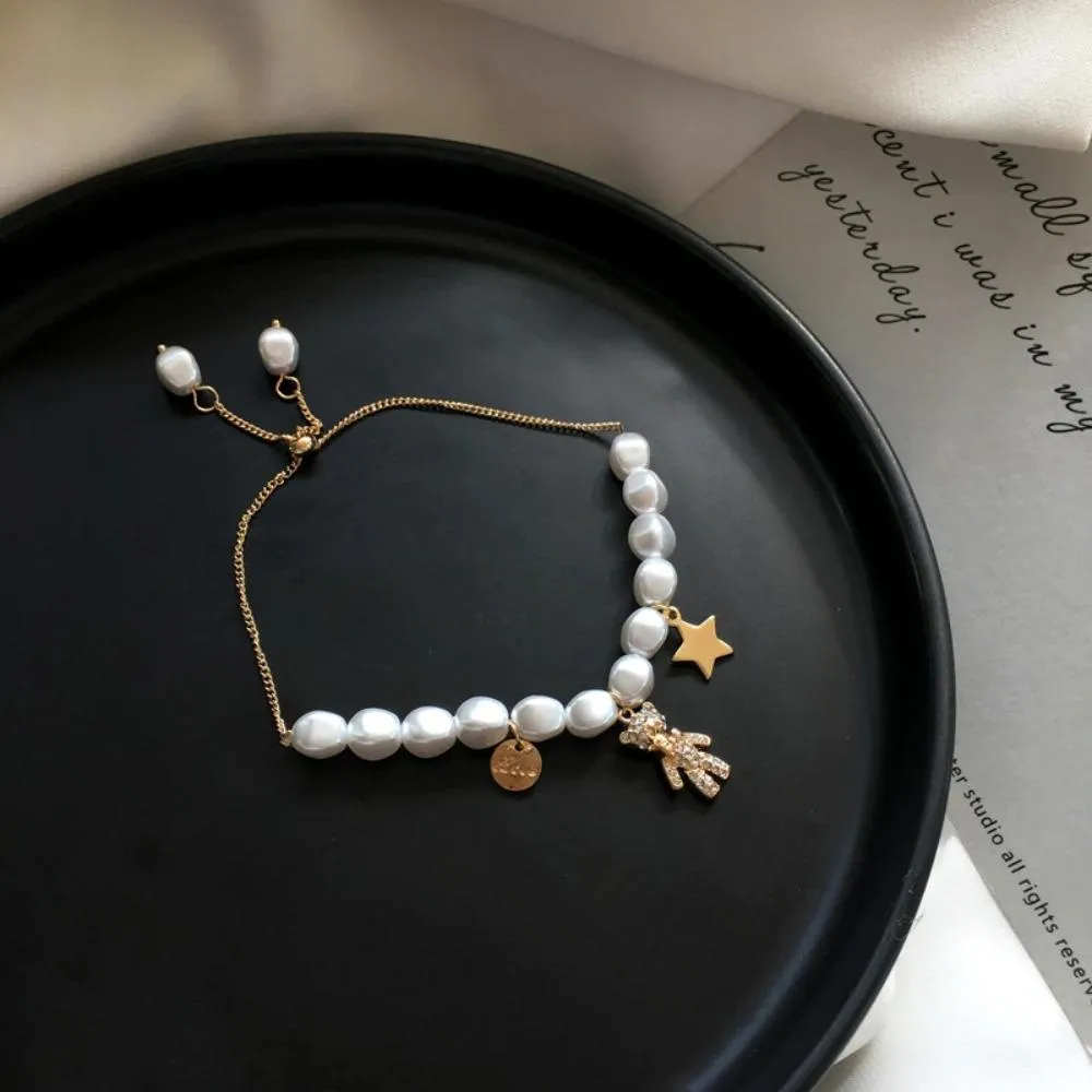Sweet Dreams Pearl and Bear Charm Bracelet