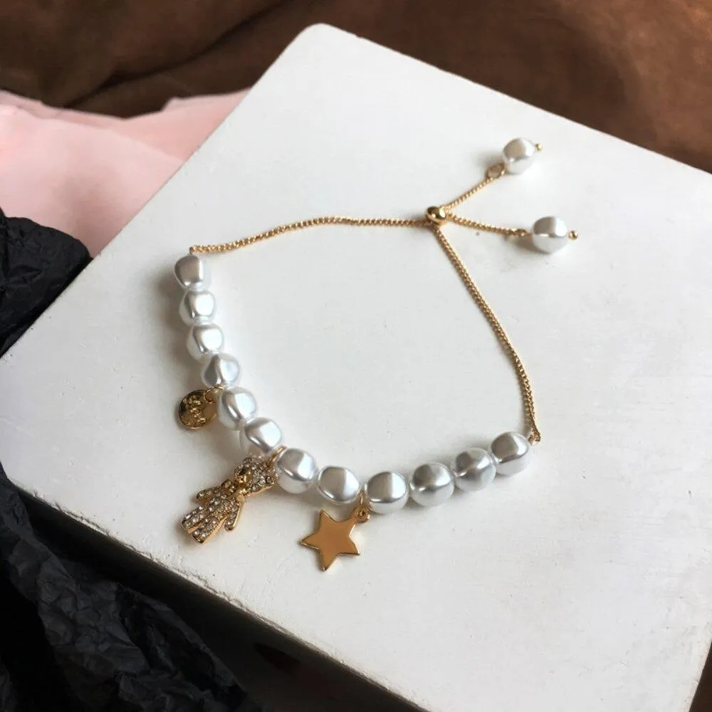 Sweet Dreams Pearl and Bear Charm Bracelet
