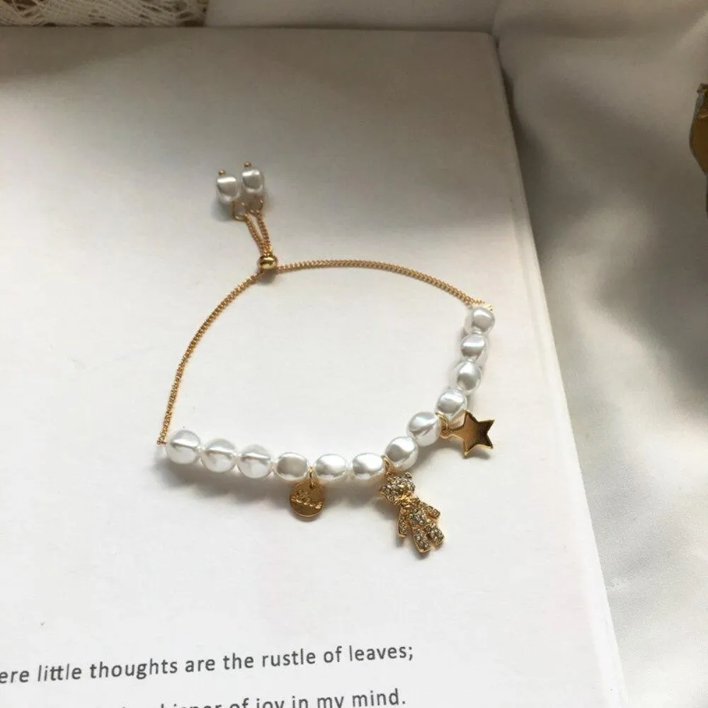 Sweet Dreams Pearl and Bear Charm Bracelet