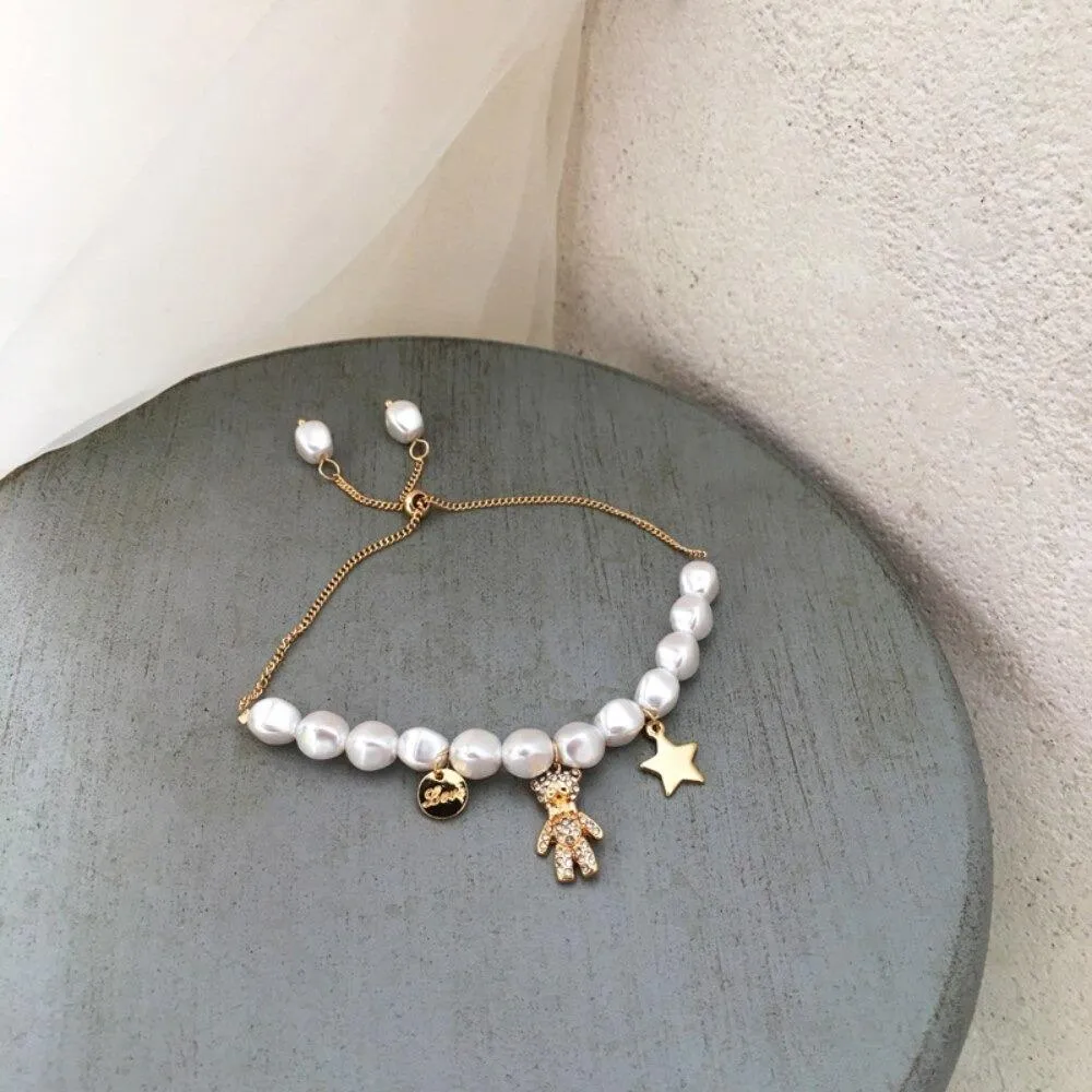 Sweet Dreams Pearl and Bear Charm Bracelet