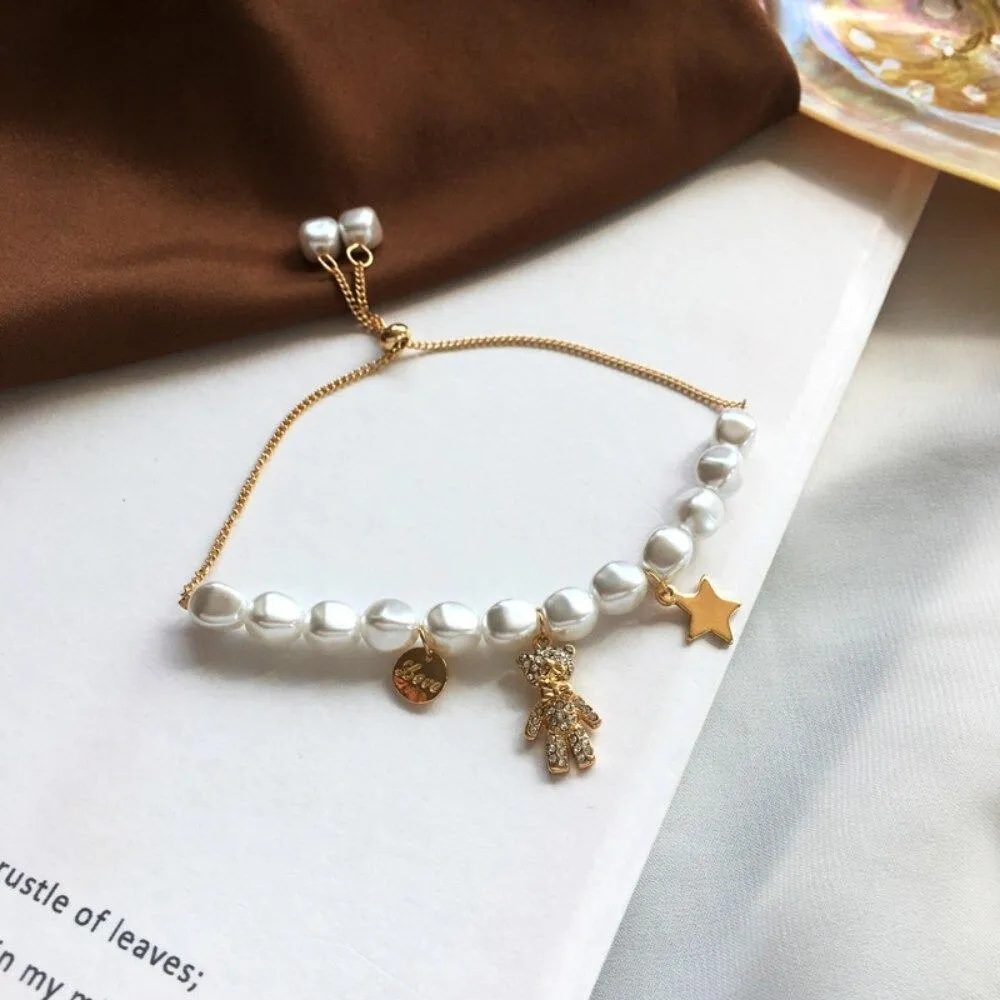 Sweet Dreams Pearl and Bear Charm Bracelet
