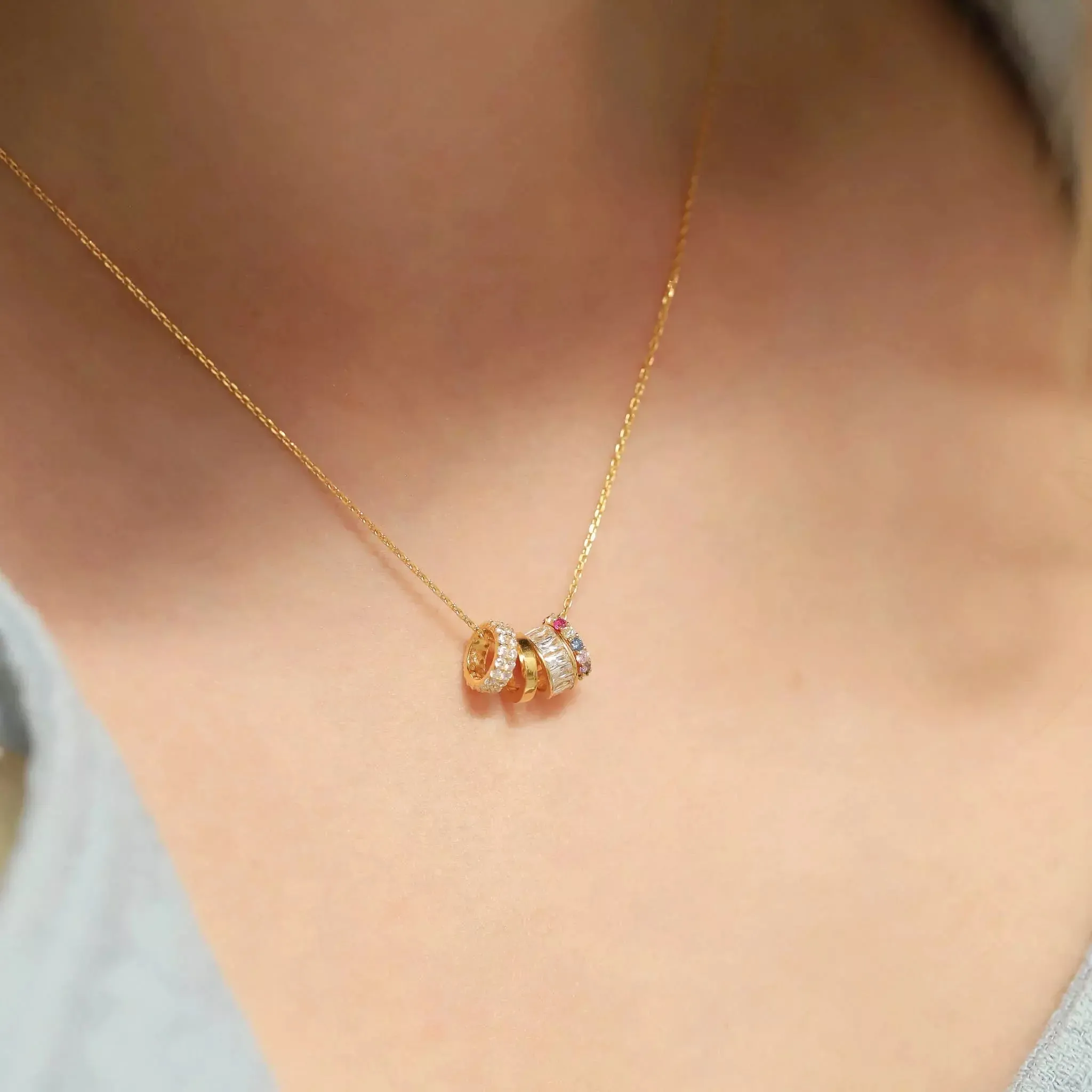 TAI Gold Vermeil Necklace with Clear and Rainbow CZ Rondells