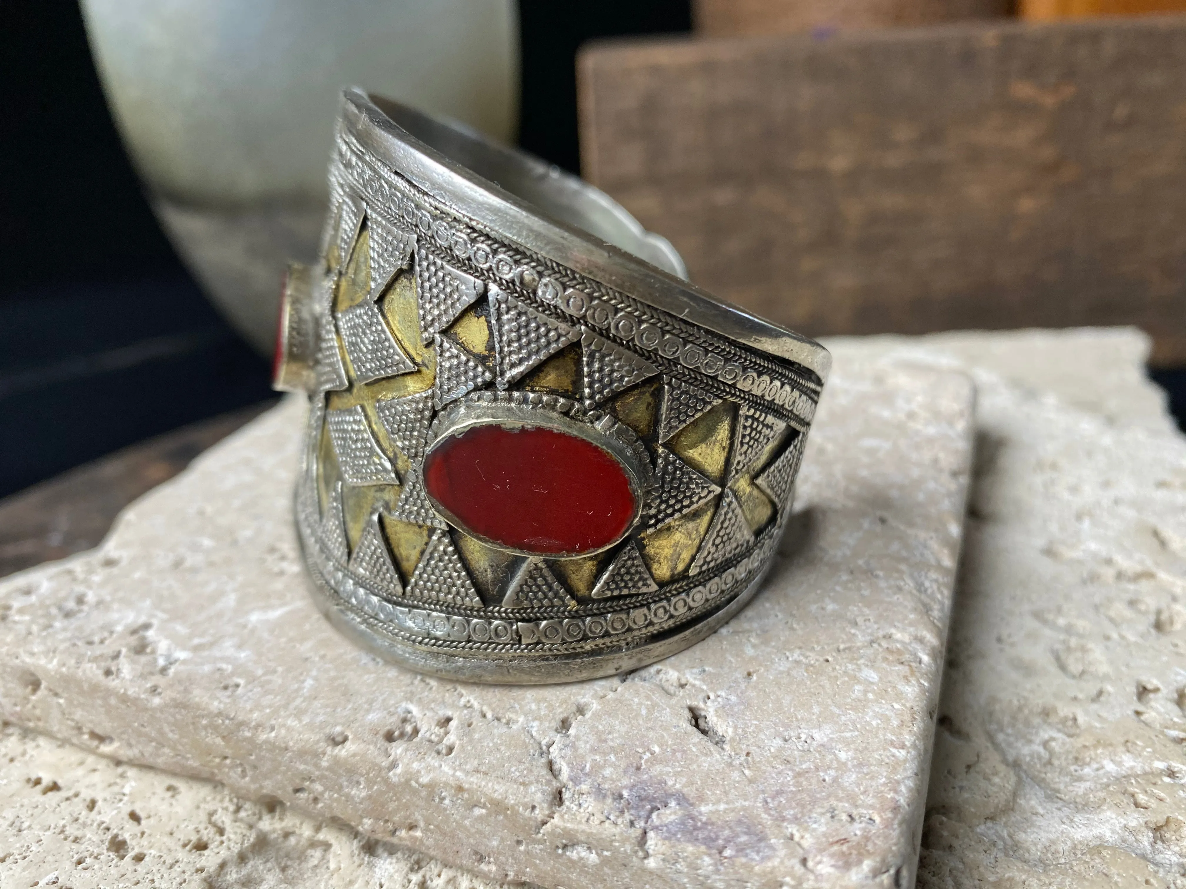 Tekke Turkoman Gold and Silver Cuff Bracelet