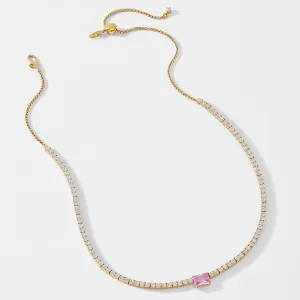 TENNIS ANYONE PINK EMERALD CUT CZ TENNIS NECKLACE