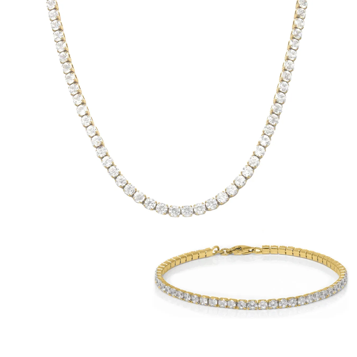 Tennis Necklace & Bracelet Gift Set - Yellow Gold