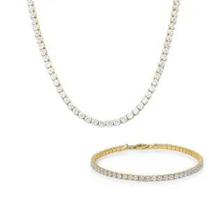 Tennis Necklace & Bracelet Gift Set - Yellow Gold
