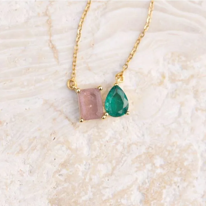 The Aurora - Watermelon Tourmaline Toi et Moi Necklace