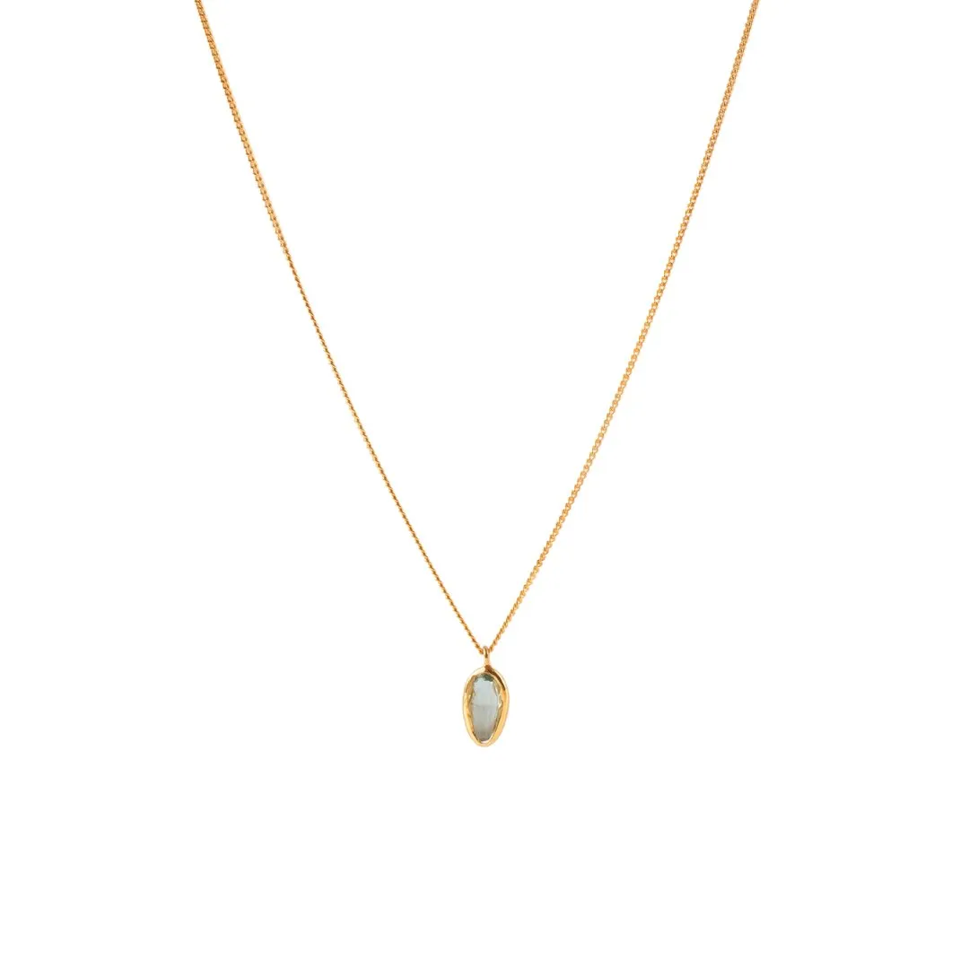 TINY PROTECT OVAL PENDANT - AQUAMARINE & GOLD