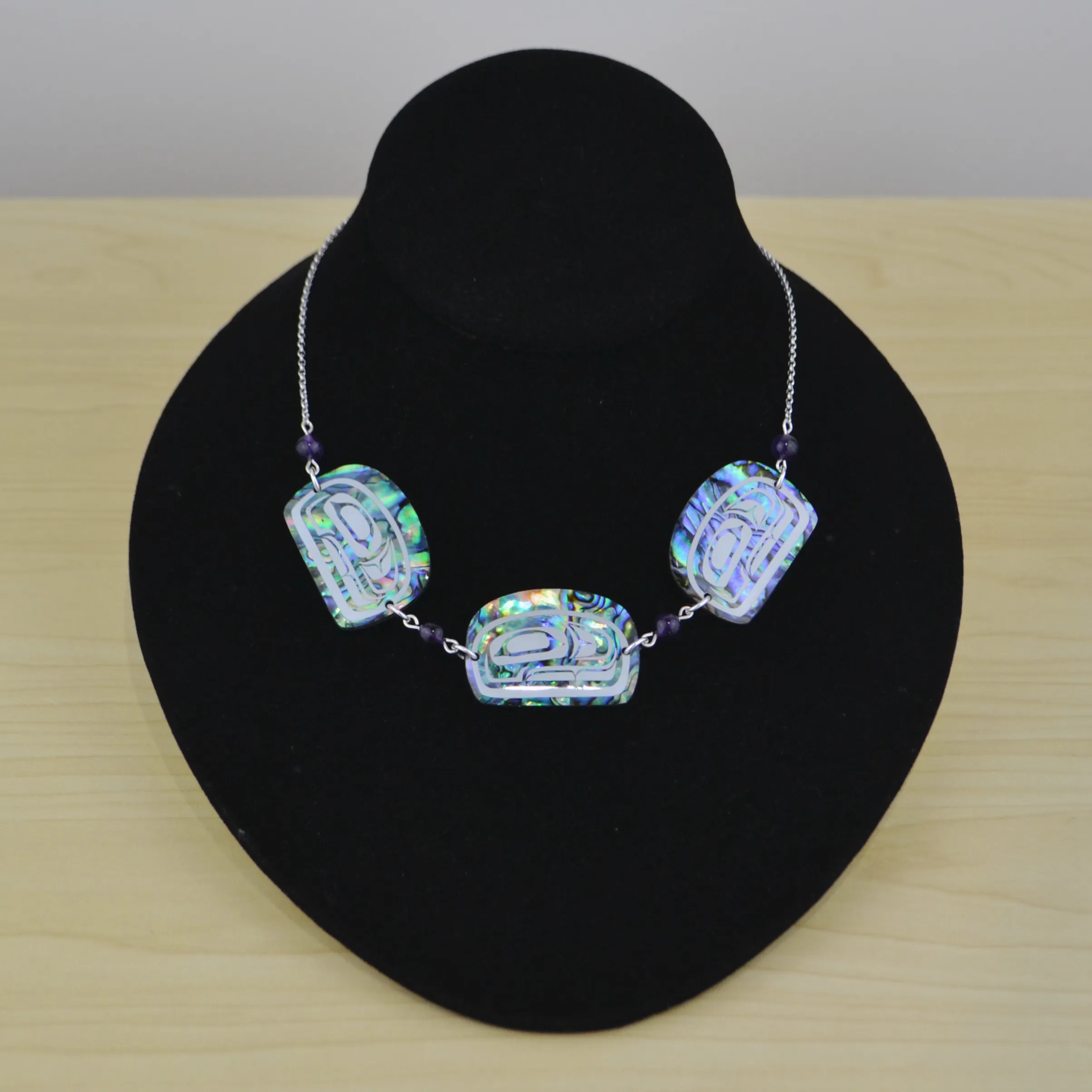 Triple Abalone Trout Head Necklace