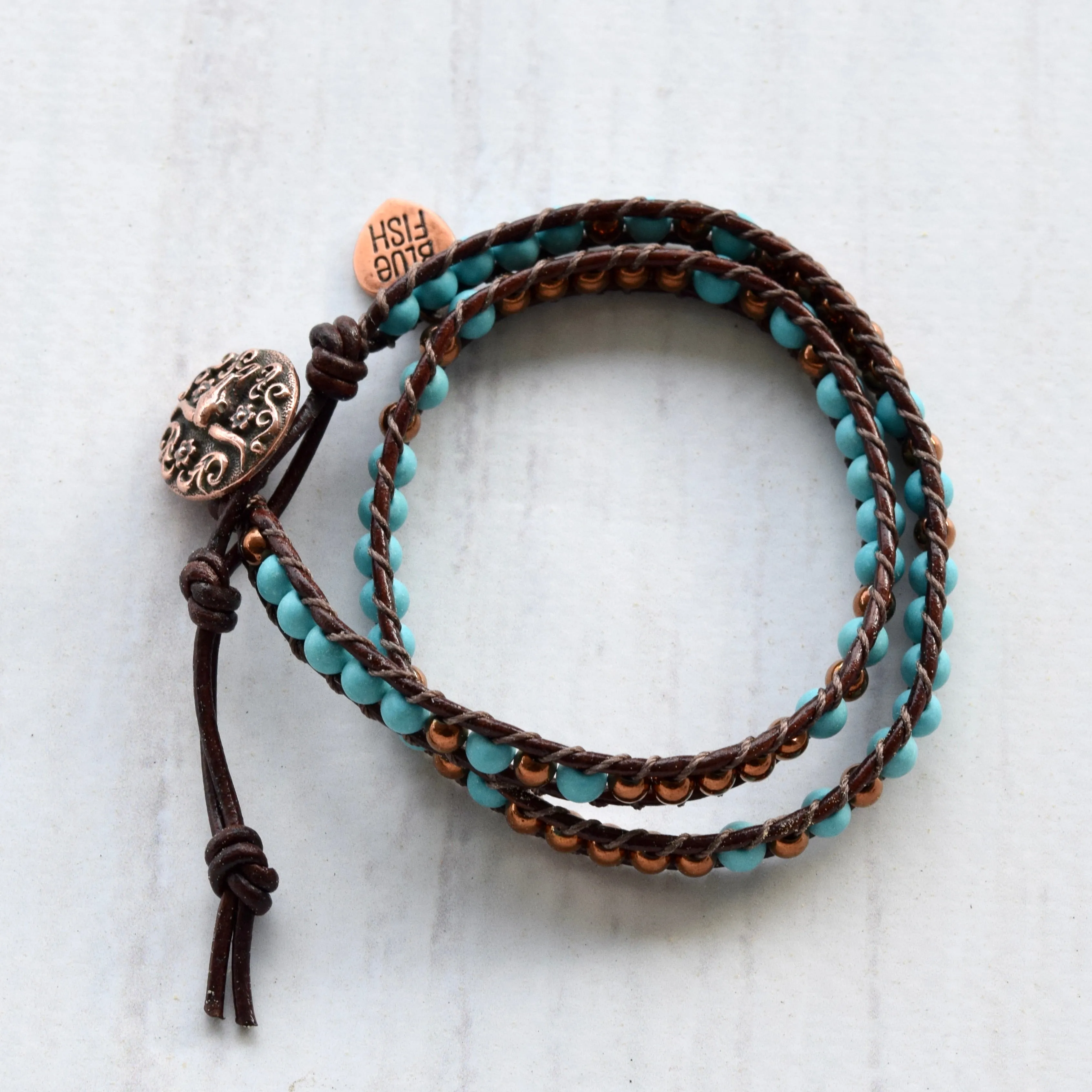 Turquoise & Copper Double Wrap Bracelet