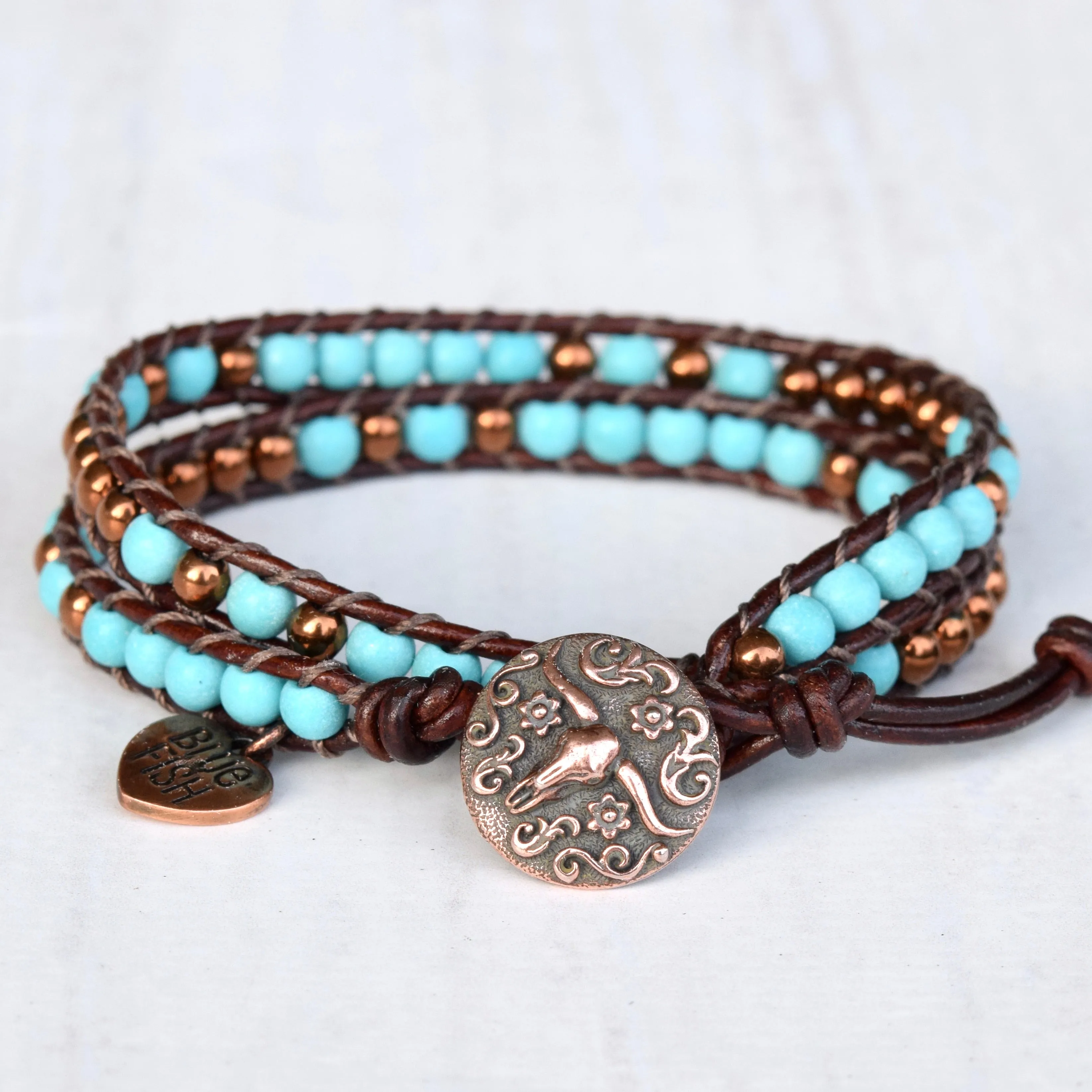 Turquoise & Copper Double Wrap Bracelet