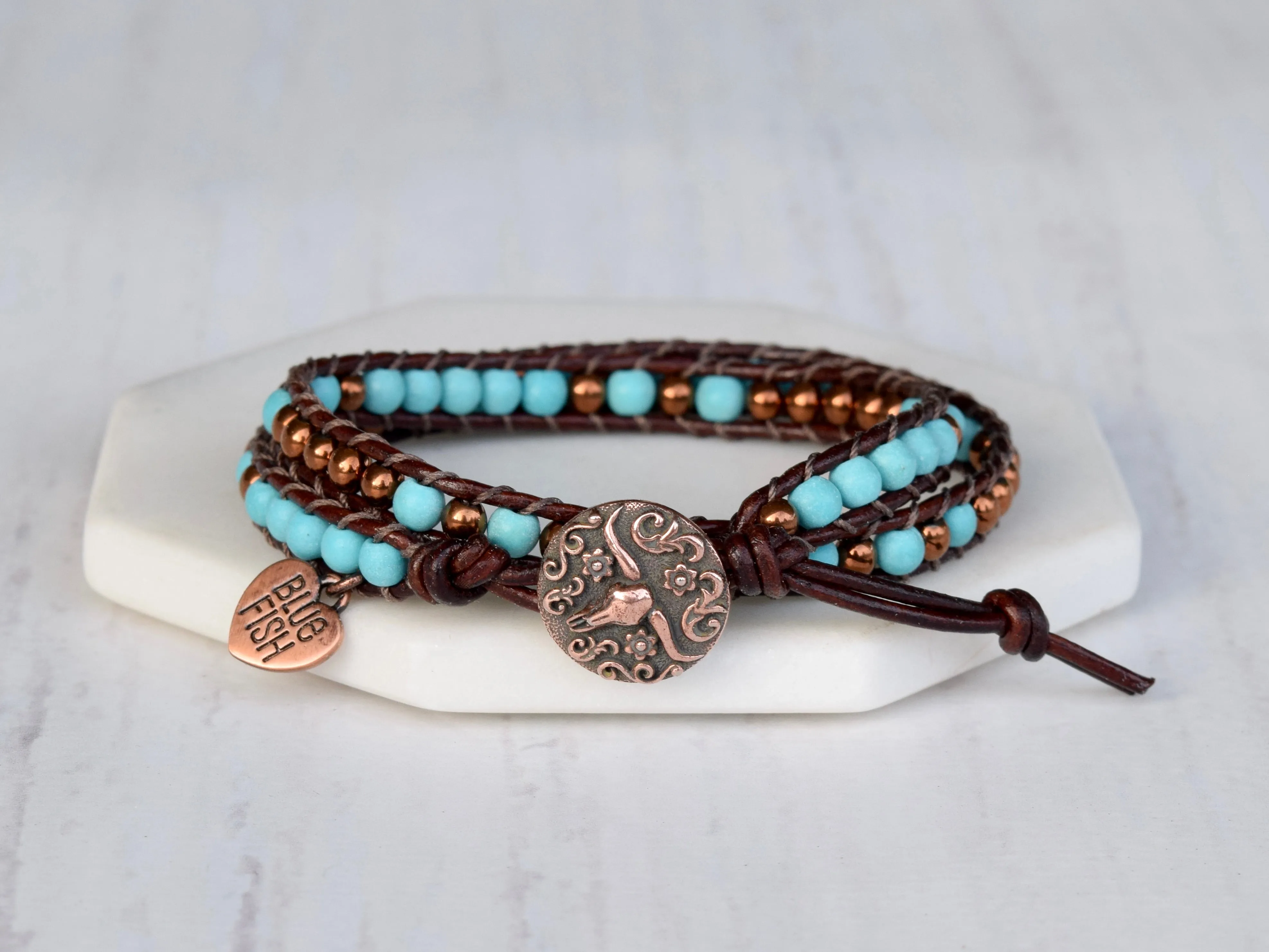Turquoise & Copper Double Wrap Bracelet