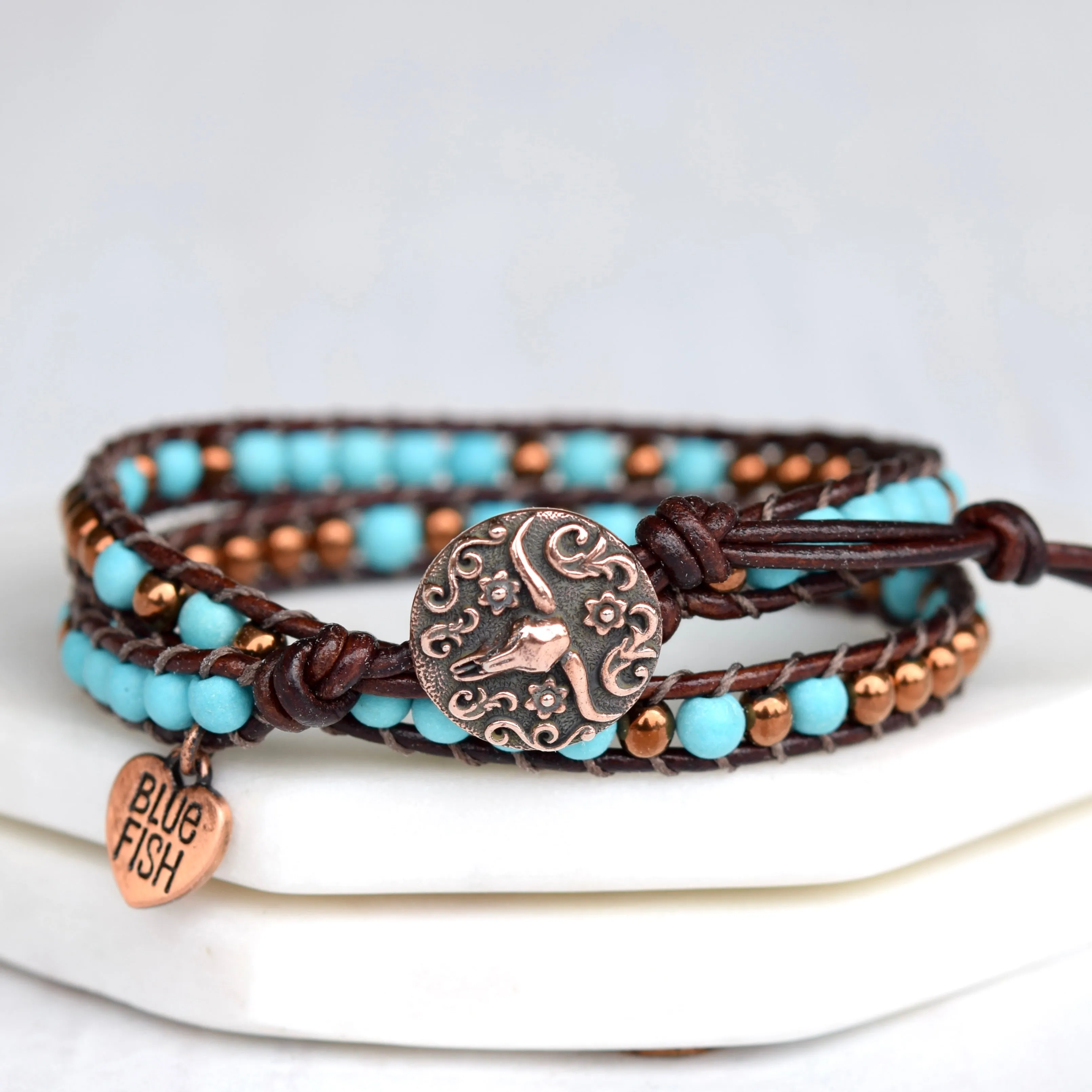 Turquoise & Copper Double Wrap Bracelet
