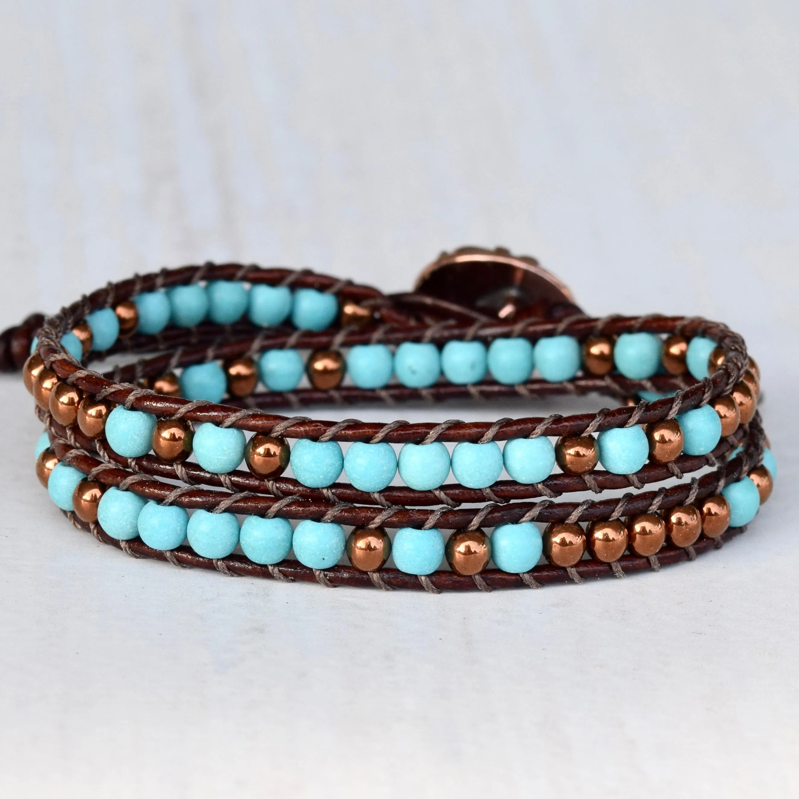 Turquoise & Copper Double Wrap Bracelet
