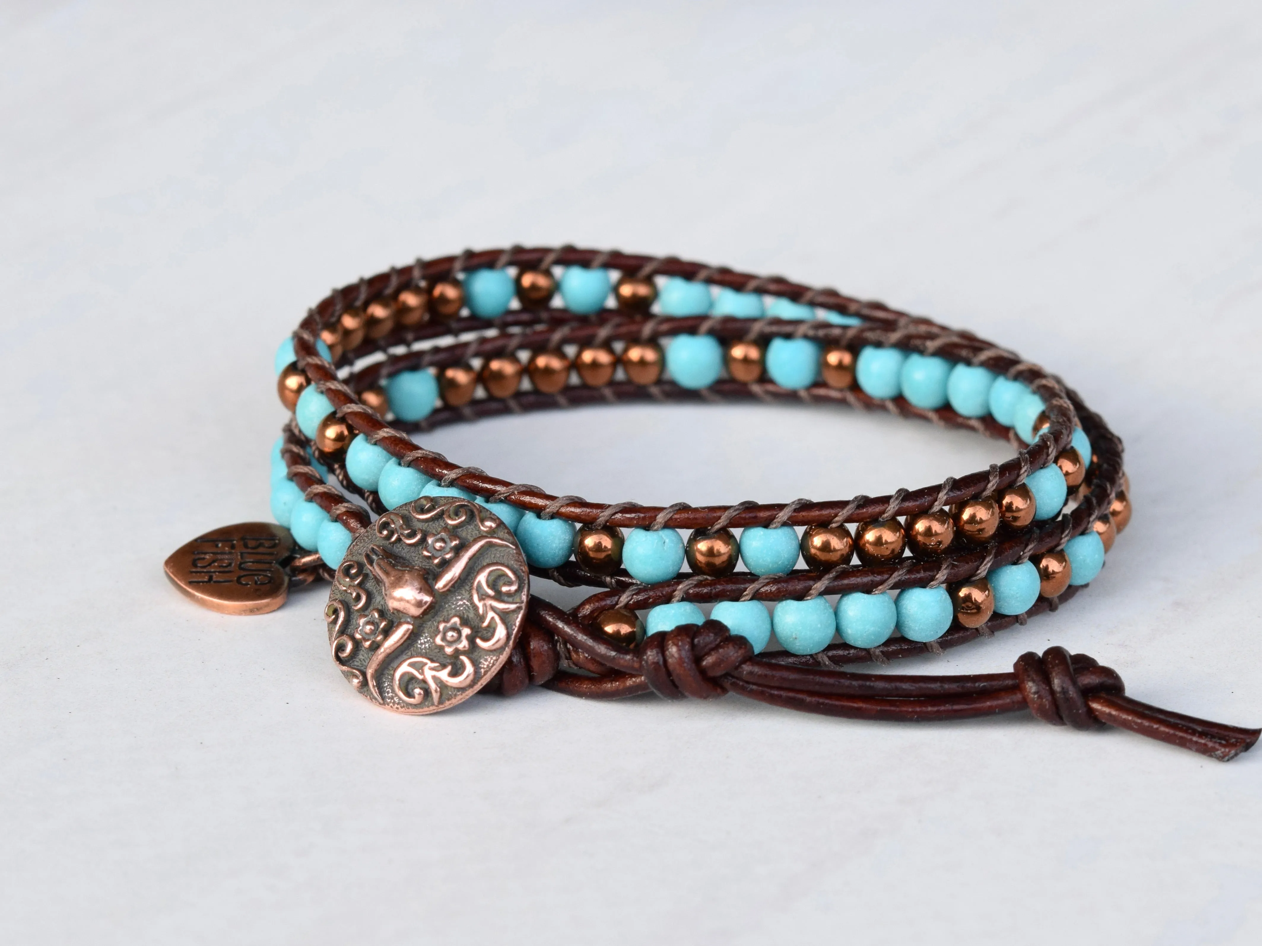 Turquoise & Copper Double Wrap Bracelet