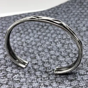 Uisce - Corrugated Oxidised Narrow Cuff Silver Bracelet