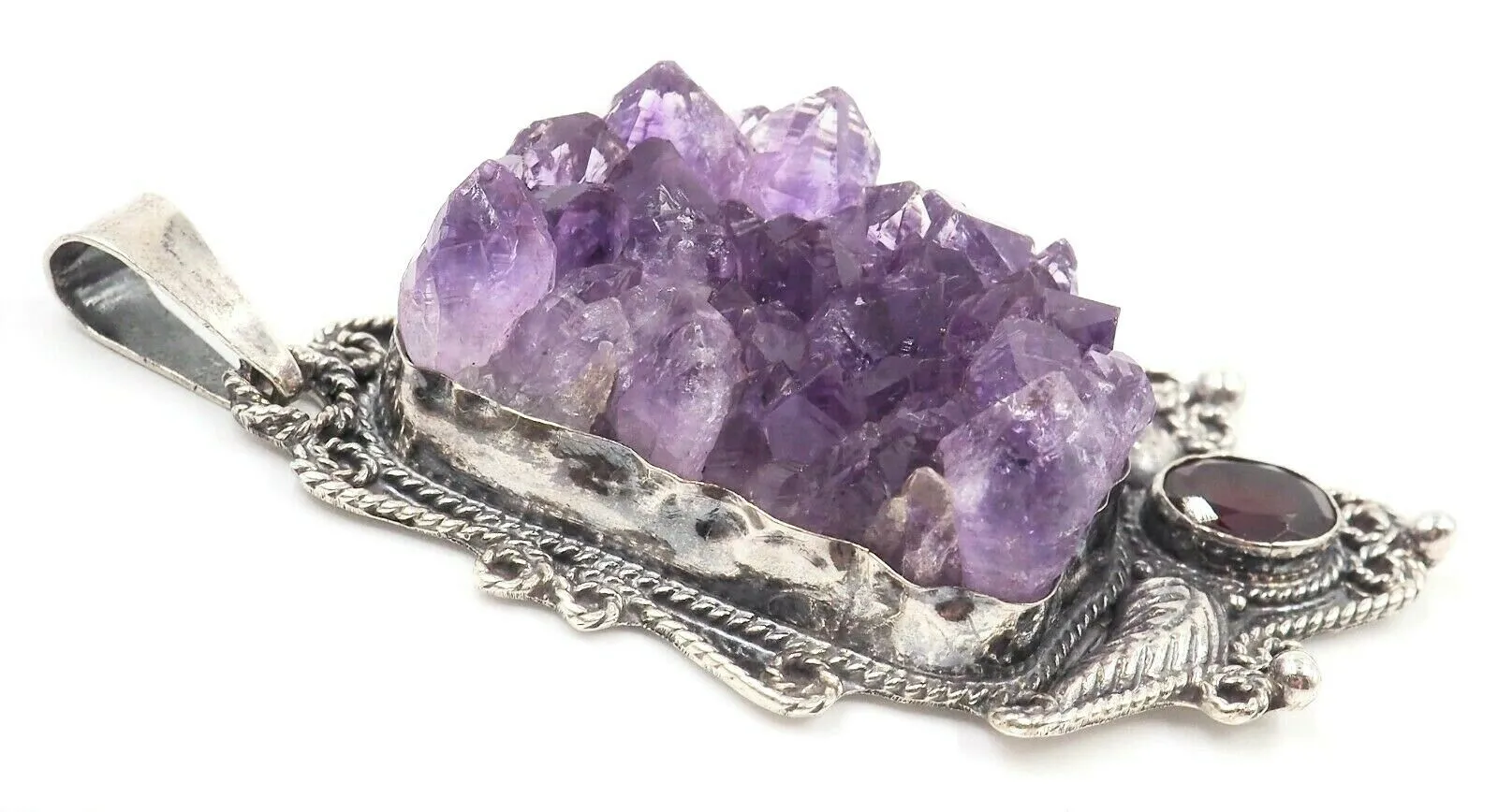 Unique Amethyst & Garnet 925 Sterling Silver Pendant Lovely Navaho Styling
