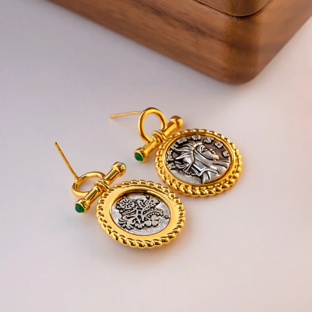 Vintage ancient coins Greek goddess Earrings