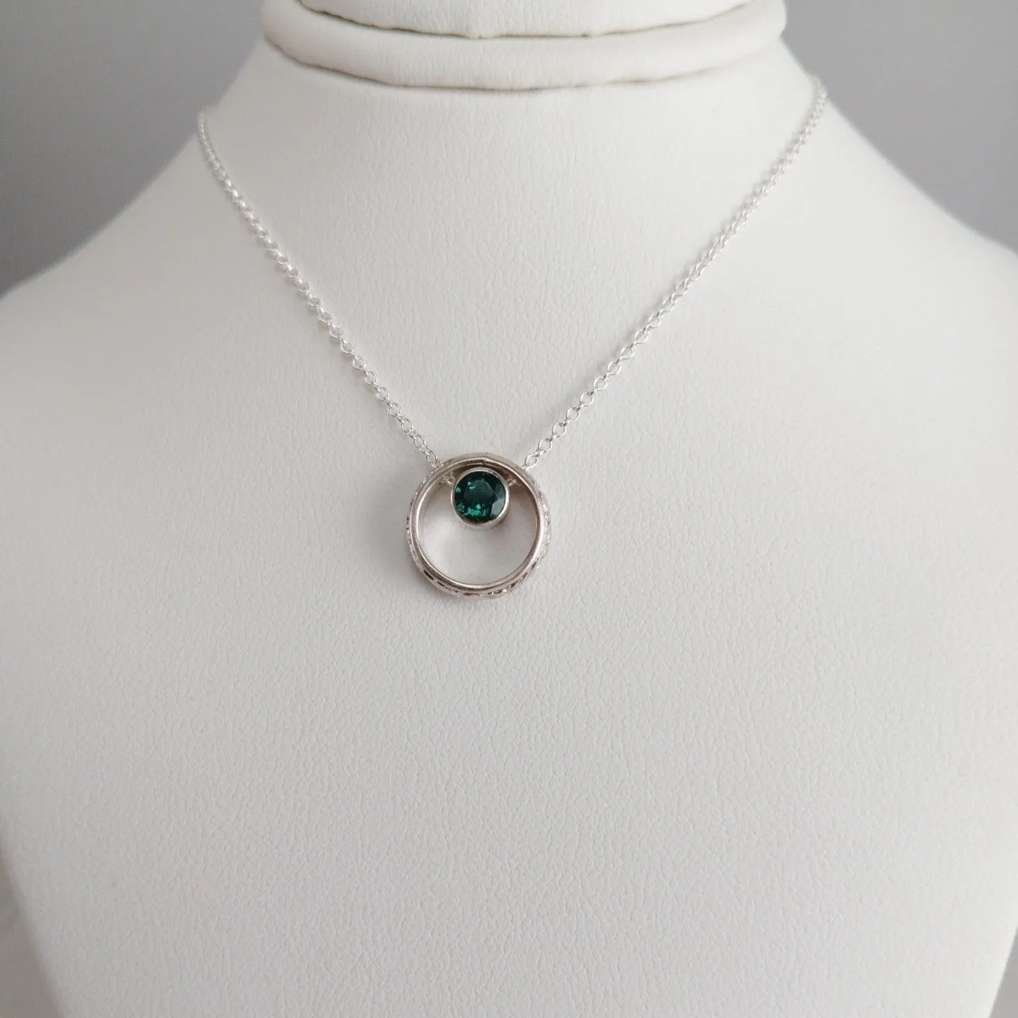 Vintage Inspired Emerald Hoop Pendant Necklace